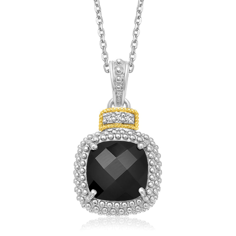 18k Yellow Gold & Sterling Silver Popcorn Cushion Black Onyx and Diamond Pendant - Premium Pendants - Just $321.99! Shop now at Pulse Designer Fashion