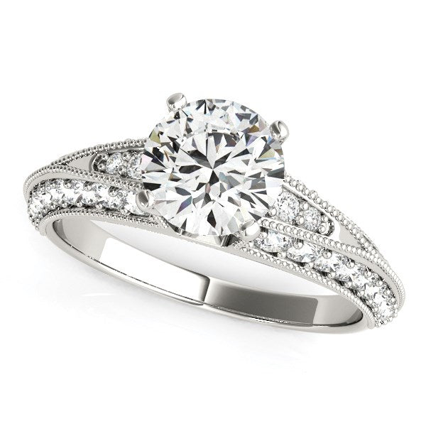 14k White Gold Pronged Round Antique Diamond Engagement Ring (1 1/2 cttw) - Premium Rings - Just $7315.99! Shop now at Pulse Designer Fashion