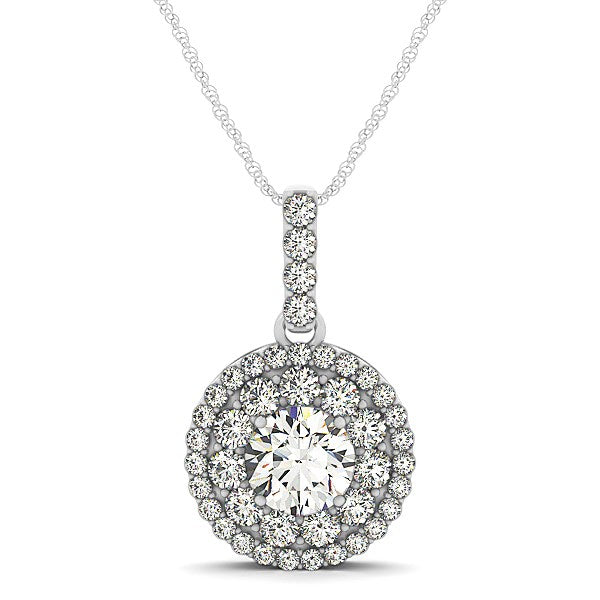 14k White Gold Diamond Halo Round Shape Pendant (1 1/4 cttw) - Premium Necklaces - Just $5140.99! Shop now at Pulse Designer Fashion