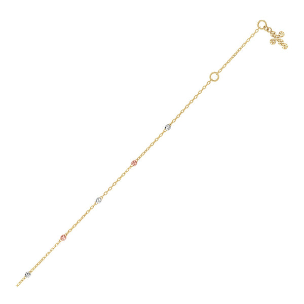 14k Tri Color Gold Anklet with Cross - Premium Anklets - Just $174.99! Shop now at Pulse Designer Fashion