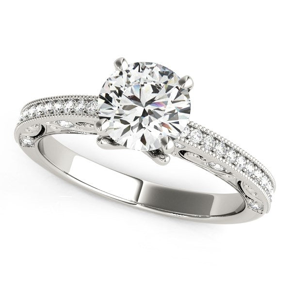 14k White Gold Antique Pronged Round Diamond Engagement Ring (1 1/8 cttw) - Premium Rings - Just $10954.99! Shop now at Pulse Designer Fashion