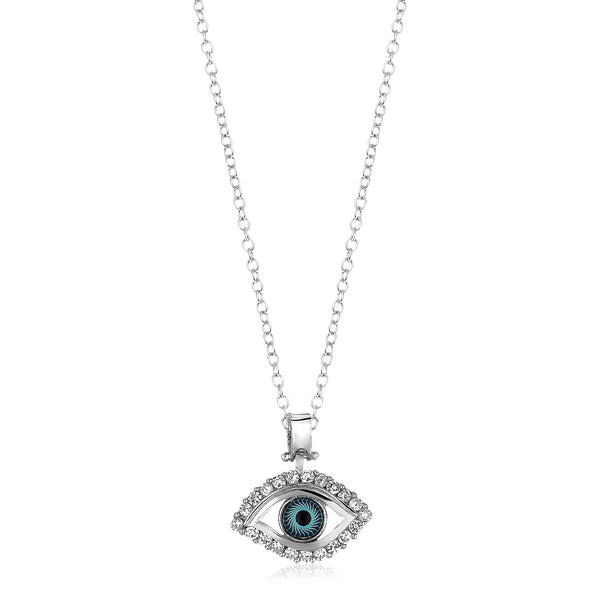 Sterling Silver Evil Eye Pendant with Cubic Zirconias - Premium Pendants - Just $106.99! Shop now at Pulse Designer Fashion