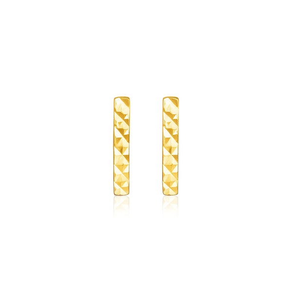 14k Yellow Gold Textured Bar Earrings - Premium Earrings - Just $188.99! Shop now at Pulse Designer Fashion