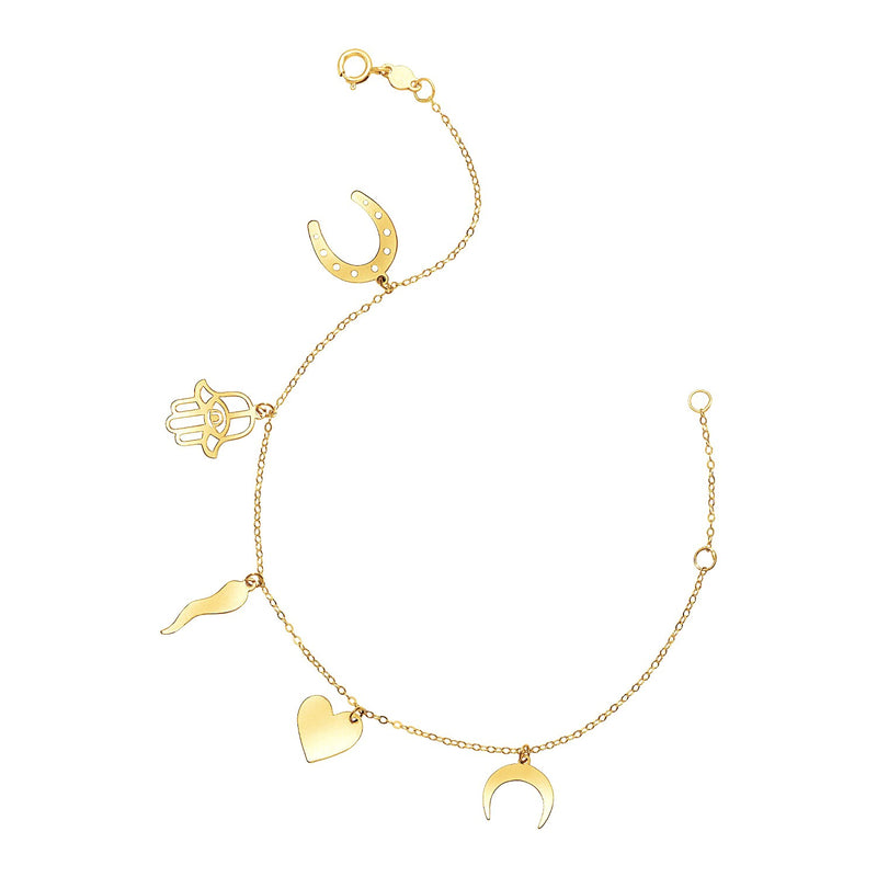 14k Yellow Gold 7 inch Bracelet with Polished Charms - Premium Bracelets - Just $292.99! Shop now at Pulse Designer Fashion