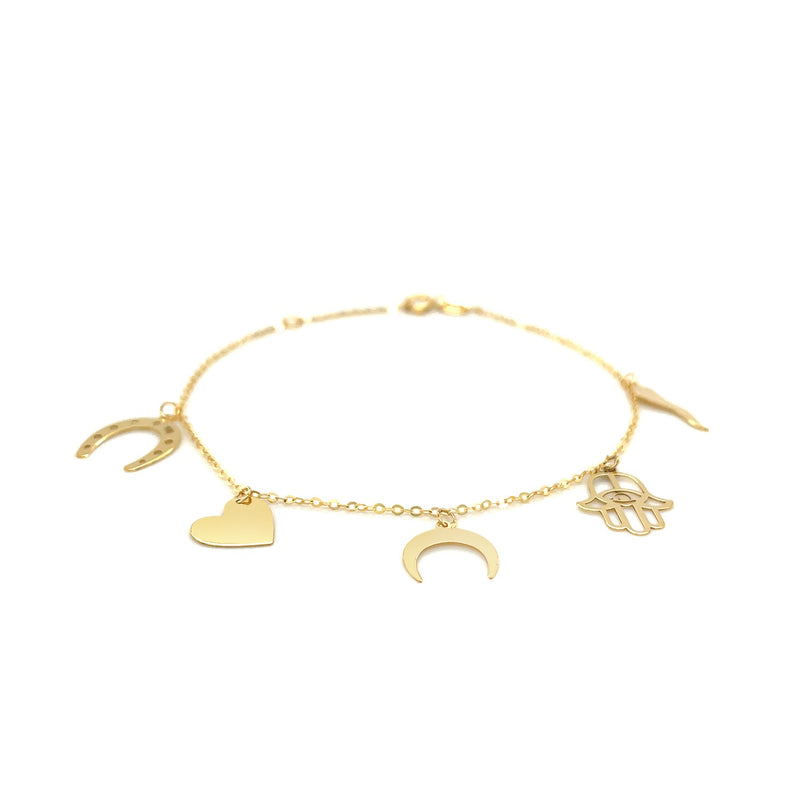 14k Yellow Gold 7 inch Bracelet with Polished Charms - Premium Bracelets - Just $292.99! Shop now at Pulse Designer Fashion