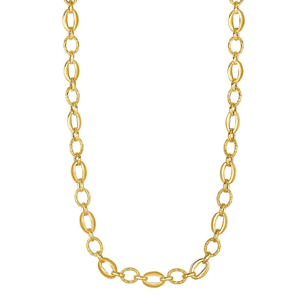 Shiny and Textured Oval Link Necklace in 14k Yellow Gold - Premium Necklaces - Just $1519.99! Shop now at Pulse Designer Fashion