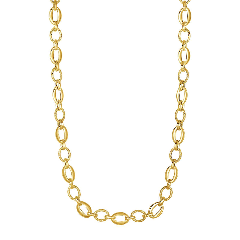 Shiny and Textured Oval Link Necklace in 14k Yellow Gold - Premium Necklaces - Just $1519.99! Shop now at Pulse Designer Fashion