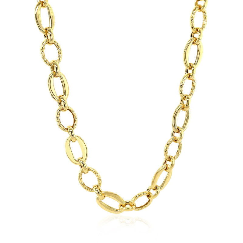 Shiny and Textured Oval Link Necklace in 14k Yellow Gold - Premium Necklaces - Just $1519.99! Shop now at Pulse Designer Fashion