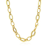 Shiny and Textured Oval Link Necklace in 14k Yellow Gold - Premium Necklaces - Just $1519.99! Shop now at Pulse Designer Fashion