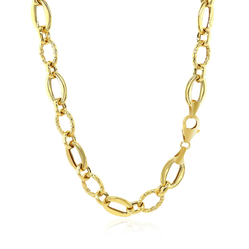 Shiny and Textured Oval Link Necklace in 14k Yellow Gold - Premium Necklaces - Just $1519.99! Shop now at Pulse Designer Fashion