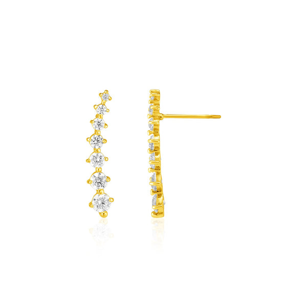 14k Yellow Gold Climber Post Earrings with Cubic Zirconias - Premium Earrings - Just $248.99! Shop now at Pulse Designer Fashion