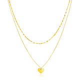 14k Yellow Gold 18 inch Two Strand Necklace with Heart Pendant - Premium Necklaces - Just $483.99! Shop now at Pulse Designer Fashion