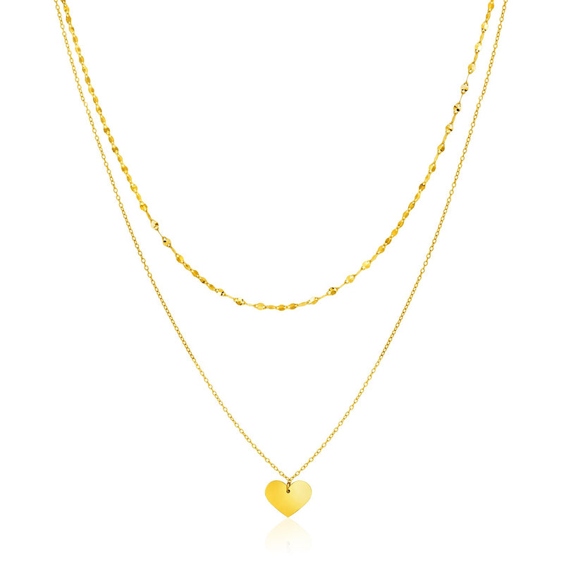 14k Yellow Gold 18 inch Two Strand Necklace with Heart Pendant - Premium Necklaces - Just $483.99! Shop now at Pulse Designer Fashion