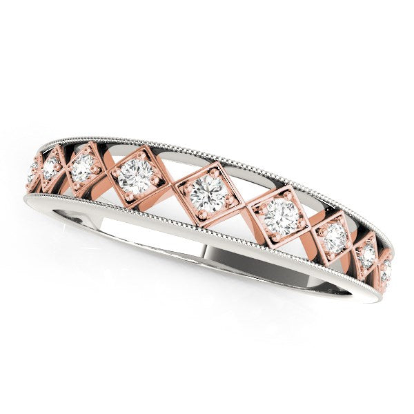 14k White Gold And Rose Gold Unique Diamond Wedding Band (1/10 cttw) - Premium Rings - Just $1359.99! Shop now at Pulse Designer Fashion