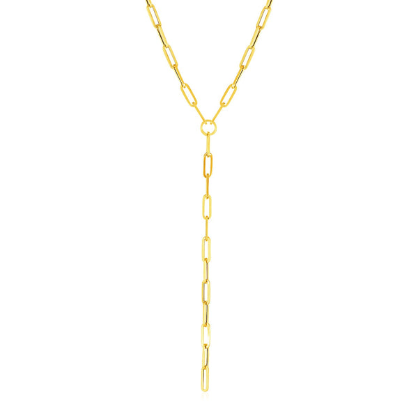 14k Yellow Gold Paperclip Chain Lariat Necklace - Premium Necklaces - Just $831.99! Shop now at Pulse Designer Fashion