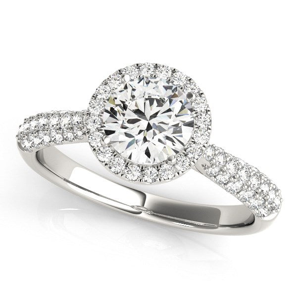 14k White Gold Halo Diamond Engagement Ring with Pave Band (1 1/3 cttw) - Premium Rings - Just $7650.99! Shop now at Pulse Designer Fashion