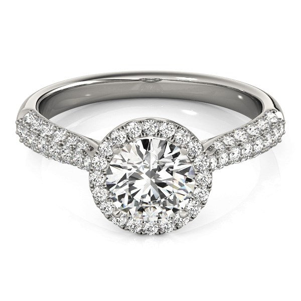 14k White Gold Halo Diamond Engagement Ring with Pave Band (1 1/3 cttw) - Premium Rings - Just $7650.99! Shop now at Pulse Designer Fashion