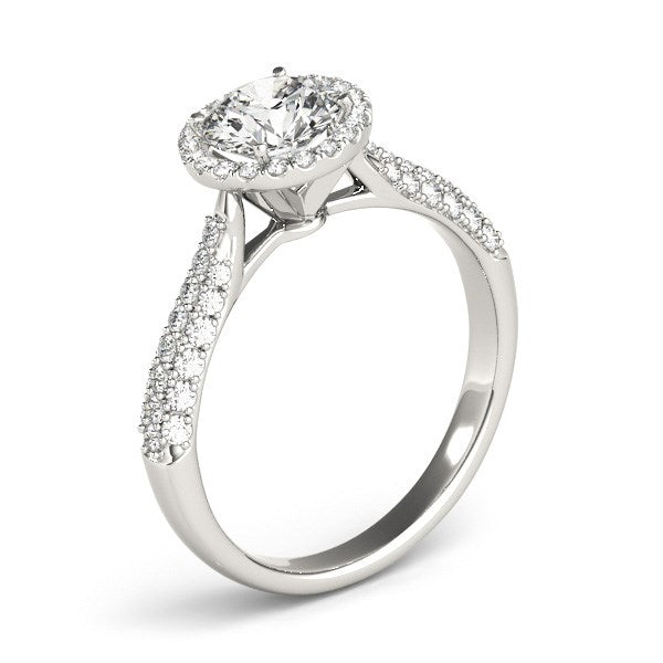 14k White Gold Halo Diamond Engagement Ring with Pave Band (1 1/3 cttw) - Premium Rings - Just $7650.99! Shop now at Pulse Designer Fashion