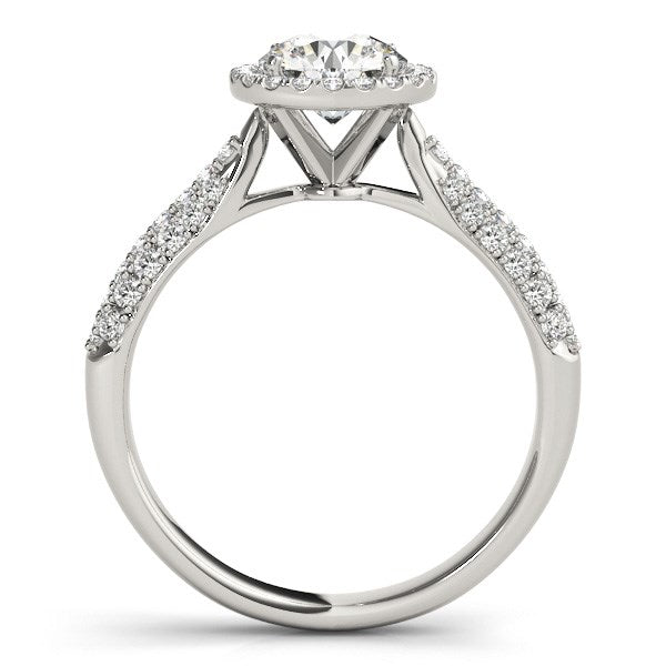 14k White Gold Halo Diamond Engagement Ring with Pave Band (1 1/3 cttw) - Premium Rings - Just $7650.99! Shop now at Pulse Designer Fashion