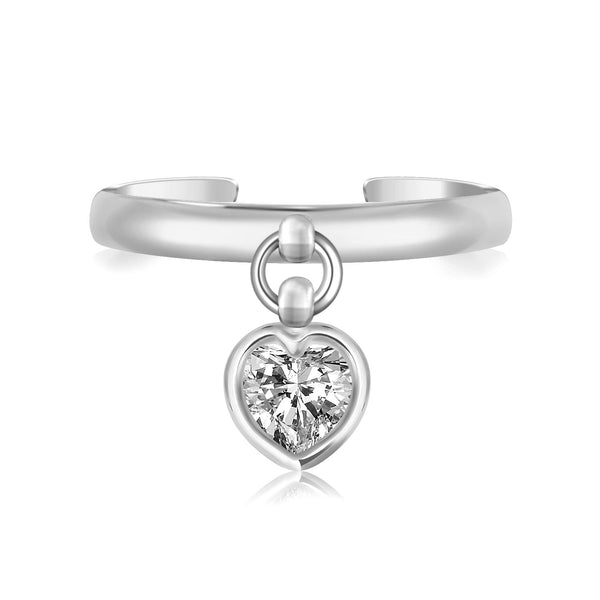 Sterling Silver Rhodium Finished Heart Cubic Zirconia Charm Toe Ring - Premium Toe Rings - Just $28.99! Shop now at Pulse Designer Fashion