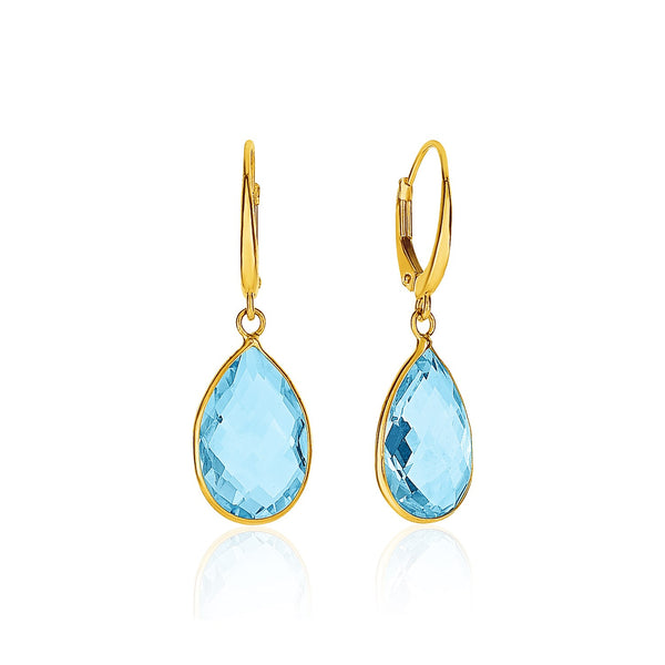 Drop Earrings with Pear-Shaped Blue Topaz Briolettes in 14k Yellow Gold - Premium Earrings - Just $583.99! Shop now at Pulse Designer Fashion