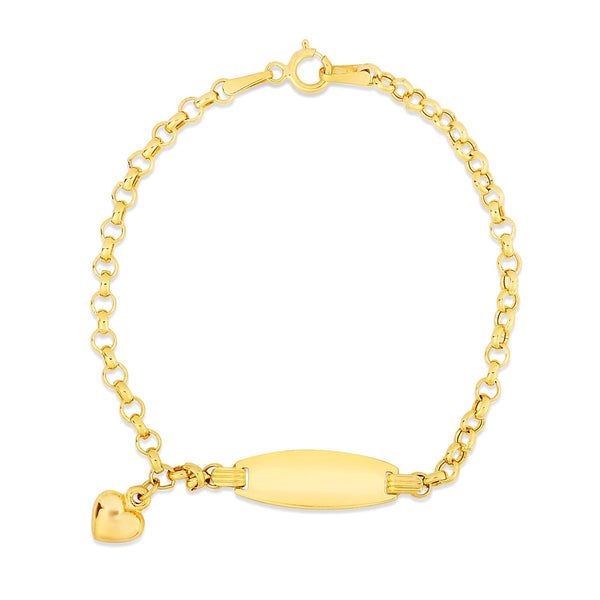 14k Yellow Gold Heart Accented Children's Cable Chain ID Bracelet - Premium Bracelets - Just $410.99! Shop now at Pulse Designer Fashion