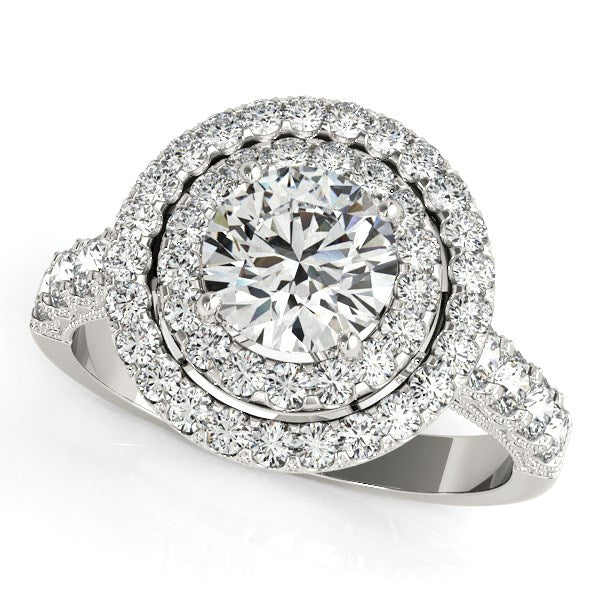 14k White Gold Diamond Engagement Ring with Double Pave Halo (2 5/8 cttw) - Premium Rings - Just $21692.99! Shop now at Pulse Designer Fashion