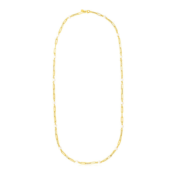 14k Yellow Gold Paperclip Chain and Pearl Necklace - Premium Necklaces - Just $1680.99! Shop now at Pulse Designer Fashion