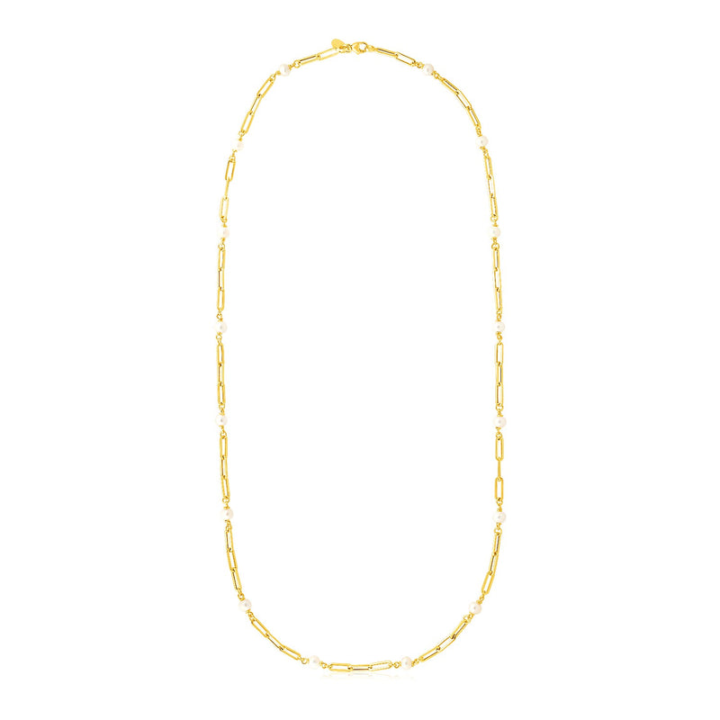 14k Yellow Gold Paperclip Chain and Pearl Necklace - Premium Necklaces - Just $1680.99! Shop now at Pulse Designer Fashion