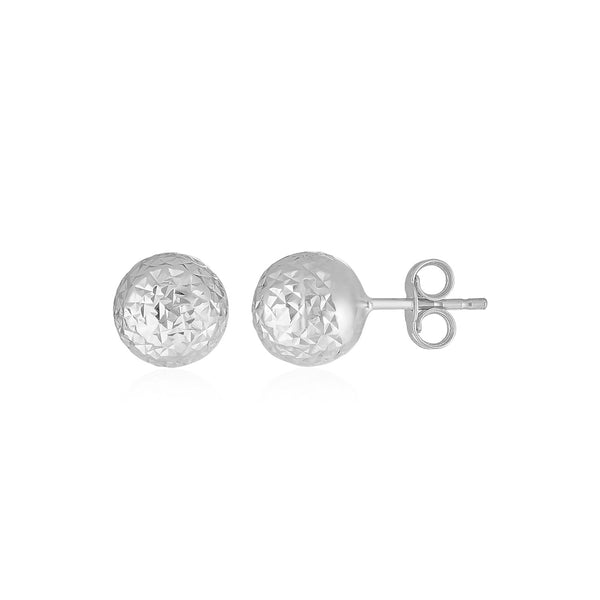 14k White Gold Ball Earrings with Crystal Cut Texture - Premium Earrings - Just $132.99! Shop now at Pulse Designer Fashion