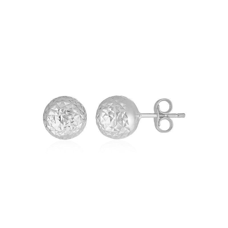 14k White Gold Ball Earrings with Crystal Cut Texture - Premium Earrings - Just $132.99! Shop now at Pulse Designer Fashion