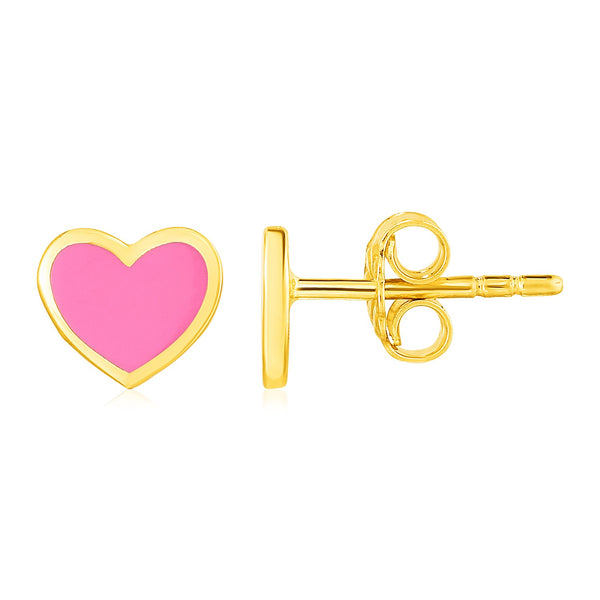 14k Yellow Gold and Enamel Pink Heart Stud Earrings - Premium Earrings - Just $352.99! Shop now at Pulse Designer Fashion