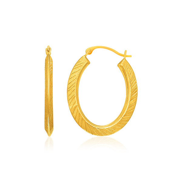 10k Yellow Gold Oval Line Texture Hoop Earrings - Premium Earrings - Just $145.99! Shop now at Pulse Designer Fashion