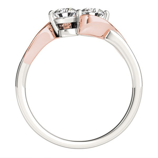 14k White And Rose Gold Round Two Diamond Curved Band Ring (5/8 cttw) - Premium Rings - Just $3712.99! Shop now at Pulse Designer Fashion