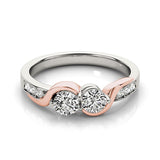 14k White And Rose Gold Round Two Diamond Curved Band Ring (5/8 cttw) - Premium Rings - Just $3712.99! Shop now at Pulse Designer Fashion