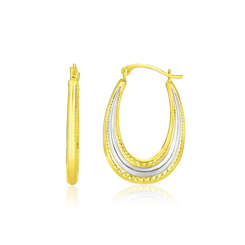 10k Two-Tone Gold Graduated Textured Oval Hoop Earrings - Premium Earrings - Just $163.99! Shop now at Pulse Designer Fashion