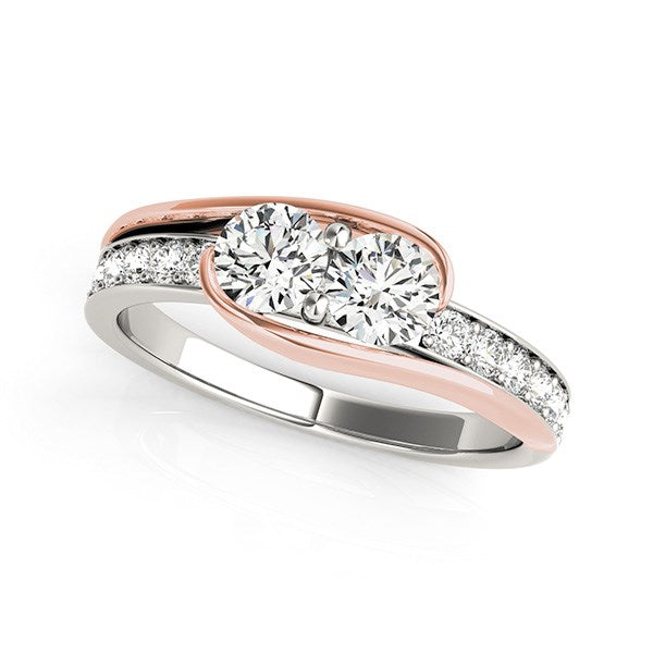 Two Stone Diamond Ring in 14k White And Rose Gold (3/4 cttw) - Premium Rings - Just $3935.99! Shop now at Pulse Designer Fashion