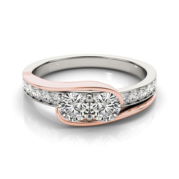 Two Stone Diamond Ring in 14k White And Rose Gold (3/4 cttw) - Premium Rings - Just $3935.99! Shop now at Pulse Designer Fashion