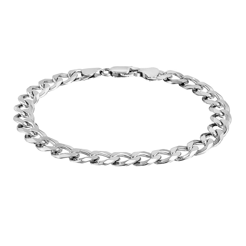 Rhodium Plated 8.4mm Sterling Silver Curb Style Bracelet - Premium Bracelets - Just $157.99! Shop now at Pulse Designer Fashion