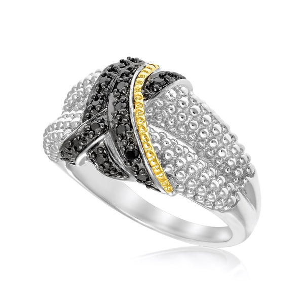 18k Yellow Gold & Sterling Silver Entwined Popcorn Ring with Black Diamonds - Premium Rings - Just $354.99! Shop now at Pulse Designer Fashion