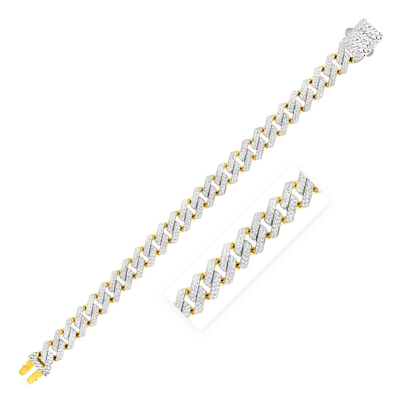 14k Two Tone Gold Polished Modern Lite Edge Chain with Pave Bracelet - Premium Bracelets - Just $2268.99! Shop now at Pulse Designer Fashion