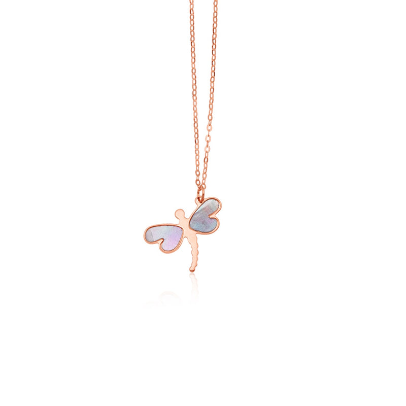 14k Rose Gold Dragonfly Necklace with White Mother of Pearl - Premium Necklaces - Just $332.99! Shop now at Pulse Designer Fashion