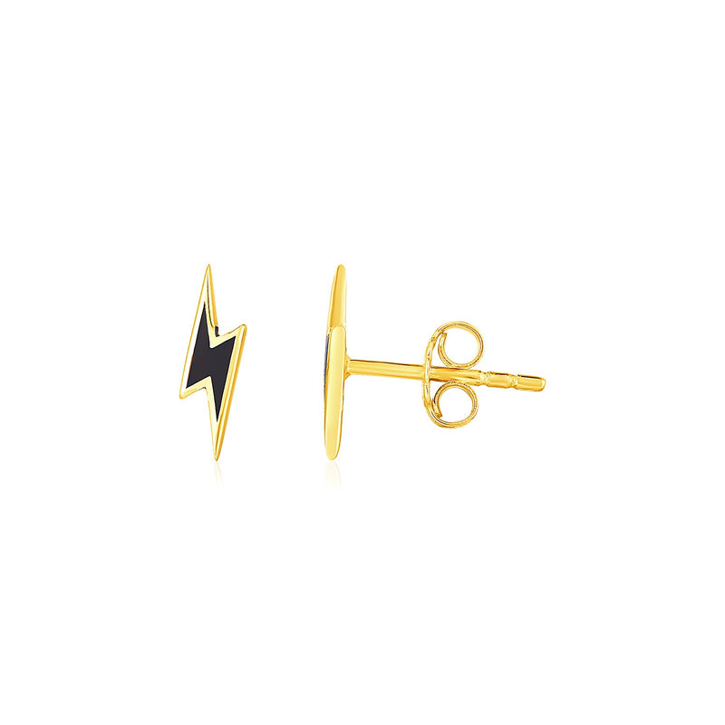 14k Yellow Gold and Enamel Black Lightning Bolt Stud Earrings - Premium Earrings - Just $194.99! Shop now at Pulse Designer Fashion