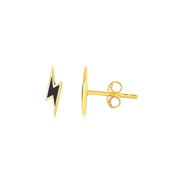 14k Yellow Gold and Enamel Black Lightning Bolt Stud Earrings - Premium Earrings - Just $230.99! Shop now at Pulse Designer Fashion