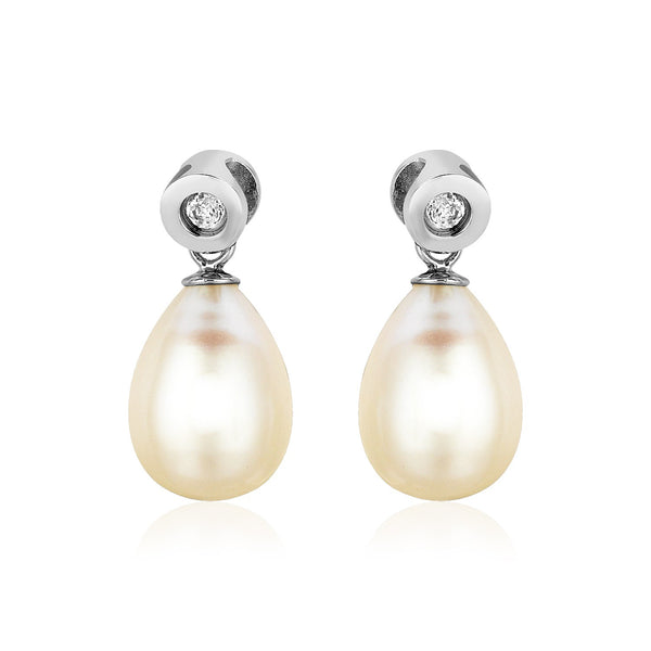 Sterling Silver Earrings with Pear Shaped Freshwater Pearls and Cubic Zirconias - Premium Earrings - Just $29.99! Shop now at Pulse Designer Fashion