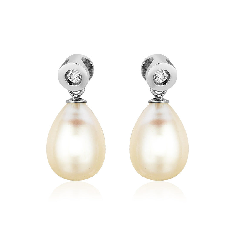 Sterling Silver Earrings with Pear Shaped Freshwater Pearls and Cubic Zirconias - Premium Earrings - Just $29.99! Shop now at Pulse Designer Fashion