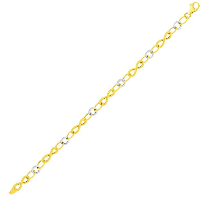 14k Two-Tone Gold Oval and Infinity Motif Link Bracelet - Premium Bracelets - Just $687.99! Shop now at Pulse Designer Fashion