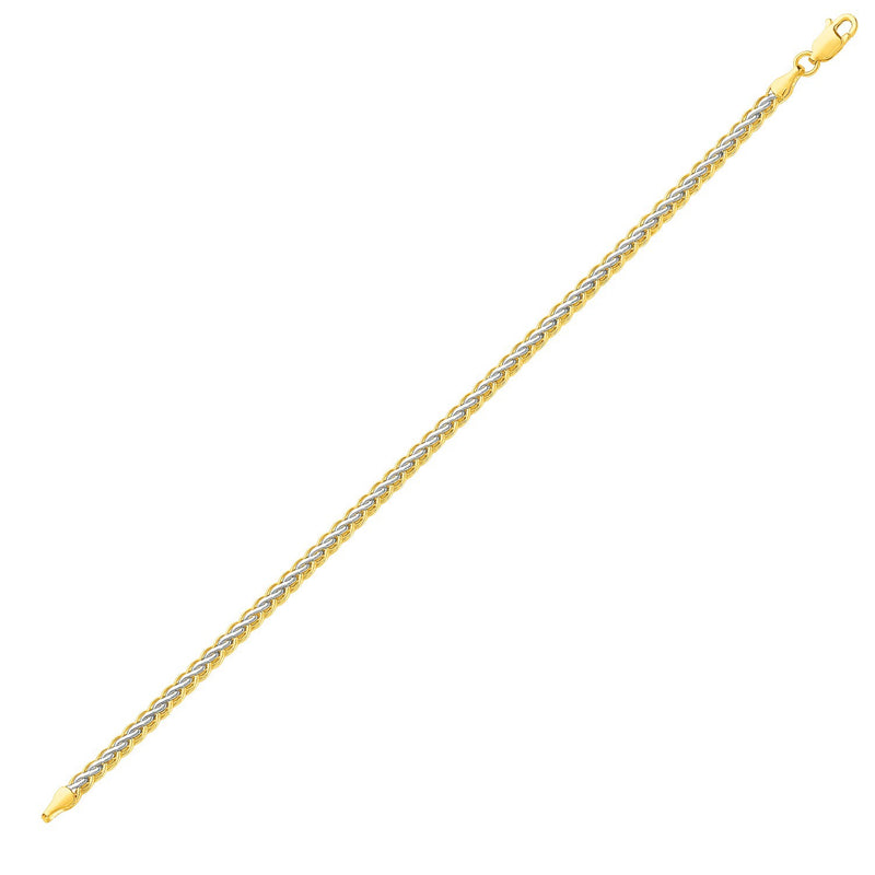 Two-Toned Fine Wheat Chain Bracelet in 10k Yellow and White Gold - Premium Bracelets - Just $339.99! Shop now at Pulse Designer Fashion