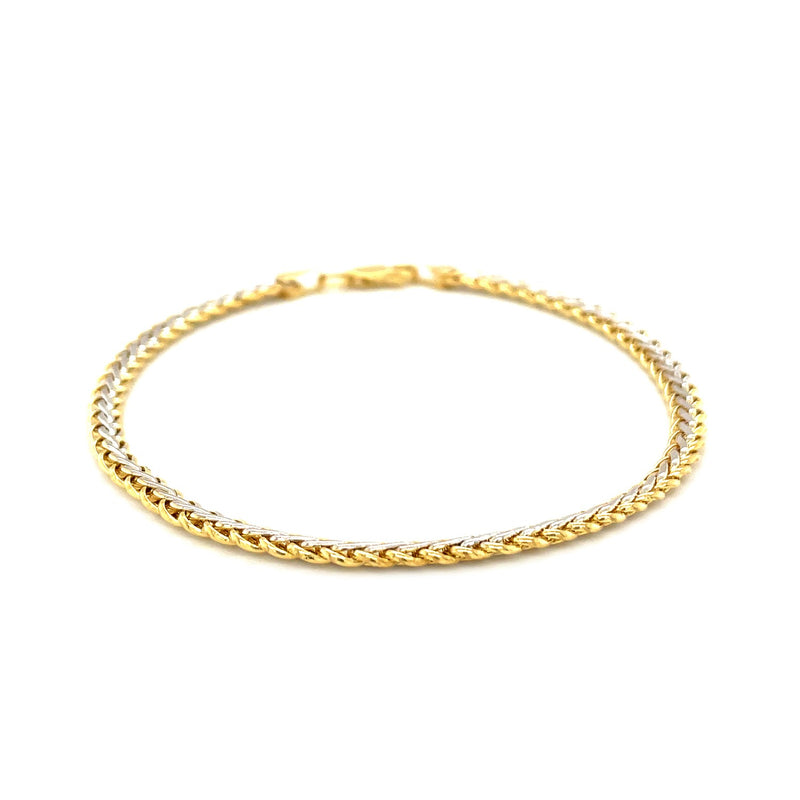 Two-Toned Fine Wheat Chain Bracelet in 10k Yellow and White Gold - Premium Bracelets - Just $315.99! Shop now at Pulse Designer Fashion