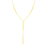 14K Yellow Gold Lariat Necklace with Paperclip Chain Stations - Premium Necklaces - Just $391.99! Shop now at Pulse Designer Fashion